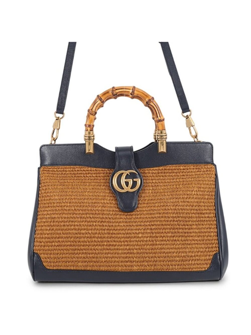 Gucci Handbag GG Marmont Bamboo Raffia Leather 2-Way